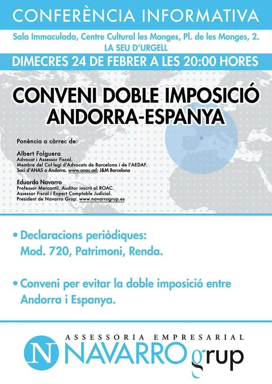 Xerrada a la Seu sobre el conveni per evitar la doble imposició Andorra-Espanya
