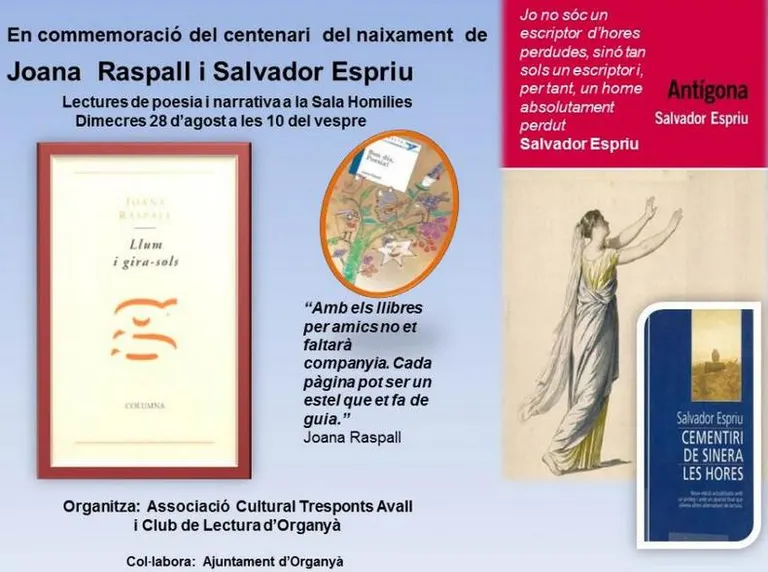 Lectura de textos de Joana Raspall i Salvador Espriu a Organyà