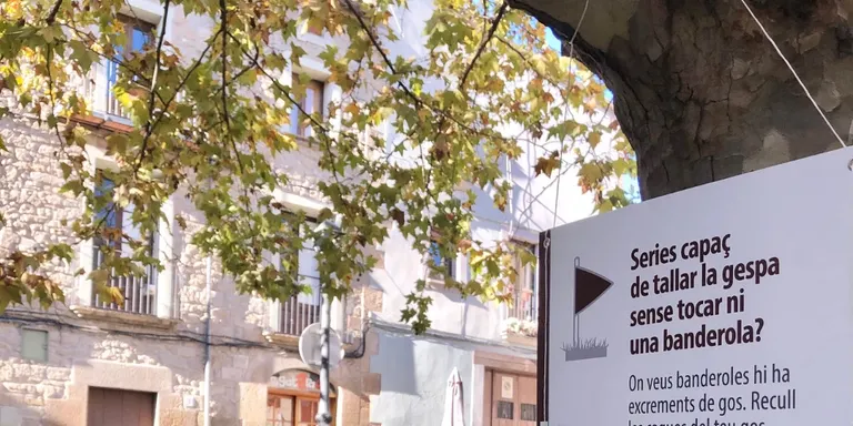 Solsona reforça la campanya de conscienciació sobre els excrements de gos senyalant-los amb banderoles