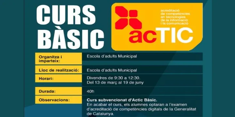 L’Escola d’Adults de Roda de Berà ofereix un curs d’ACTIC bàsic a partir d’aquest divendres