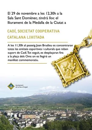 La Seu atorga a la Cooperativa Cadí la Medalla de la Ciutat pels seus 100 anys