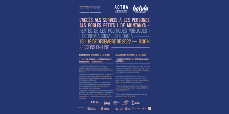 Els projectes de l'Arada Actua i Betula impulsen unes jornades en línia sobre els serveis a les persones als pobles petits i de muntanya