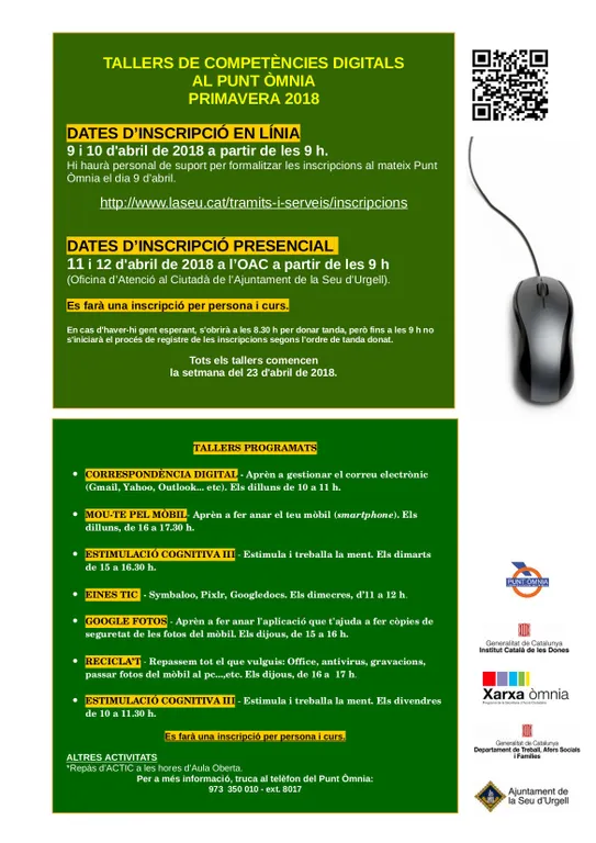 El Punt Òmnia de la Seu programa set nous tallers de competències digitals