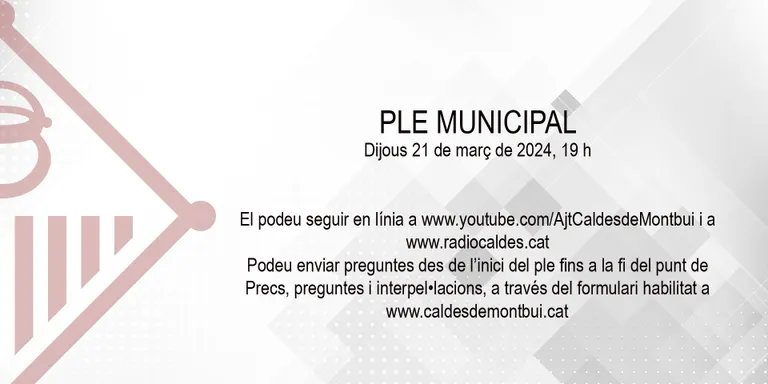 Demà dijous se celebra el Ple ordinari de març