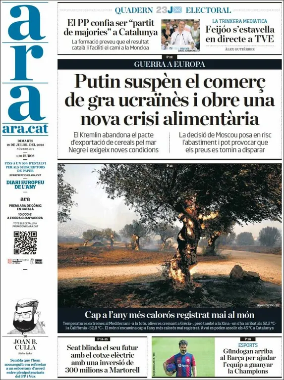 Consulta les portades dels diaris d'aquest 18 de juliol