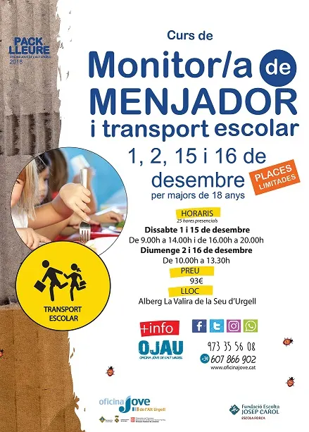 Curs de monitor de menjador i d’acompanyament de transport escolar a l’Alt Urgell