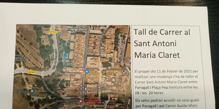 Demà passat estarà tallat per una mudança el St Antoni M Claret entre Panagall i Pep Ventura