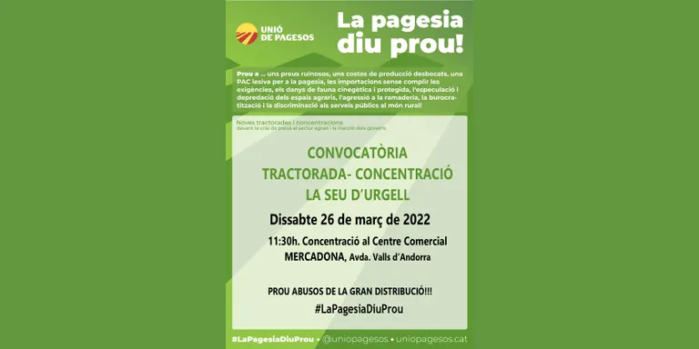 Tractorada i concentració d'Unió de Pagesos a la Seu d'Urgell contra els abusos de les grans distribuïdores