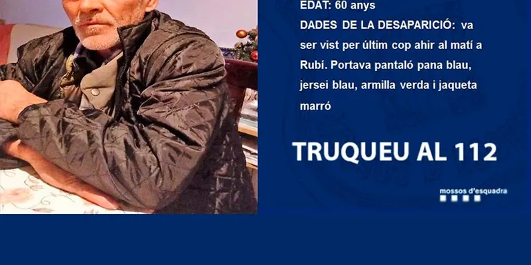 Apareix sa i estalvi el veí desaparegut dimecres a Rubí