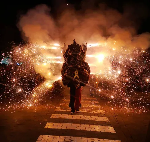 La Godra, la bèstia de foc del Ball de Diables de Caldes, guanya dos premis al concurs d’enceses Calafell Fire Festival