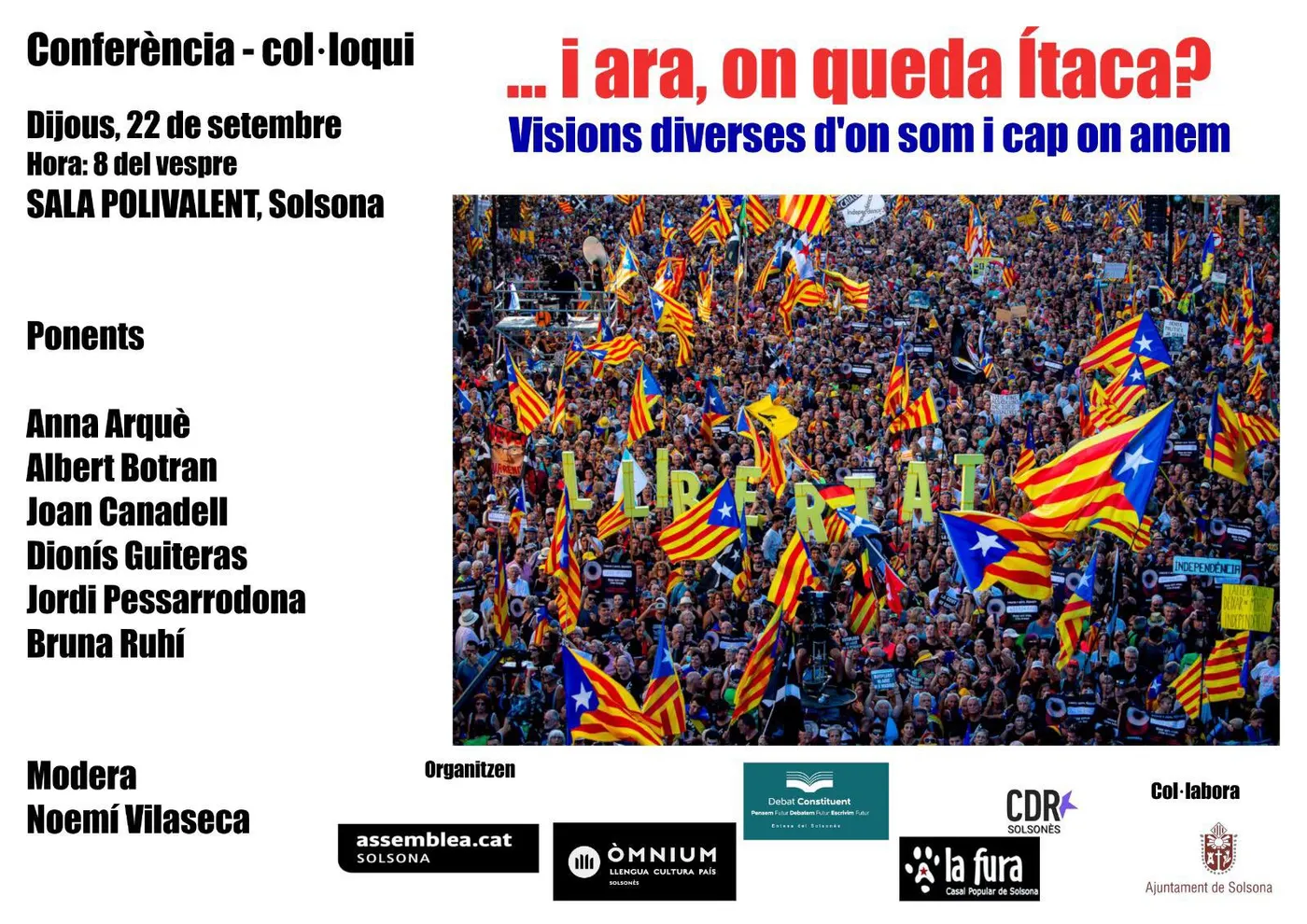 Solsona commemora el cinquè aniversari de l'1-O amb un col·loqui