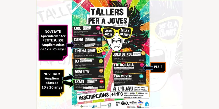 Ampliada l'oferta de tallers d'estiu per als joves urgellencs