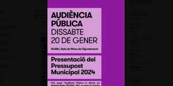 El govern d'Altafulla explicarà els detalls del pressupost municipal en una audiència pública, aquest dissabte a les 10h a la sala de plens