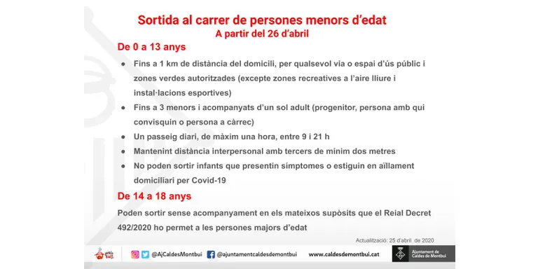 A partir d'avui diumenge, sortida al carrer de persones menors d'edat