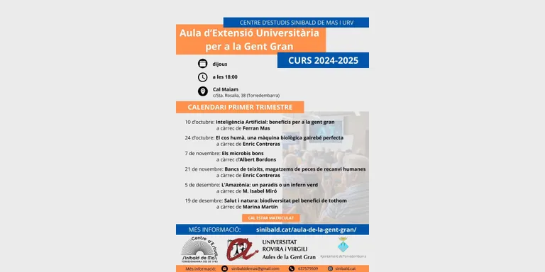 L'Aula de la Gent Gran iniciarà el nou curs el 10 d'octubre