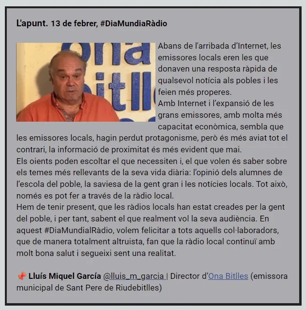 L'apunt. 13 de febrer - #DiaMundialDeLaRadio