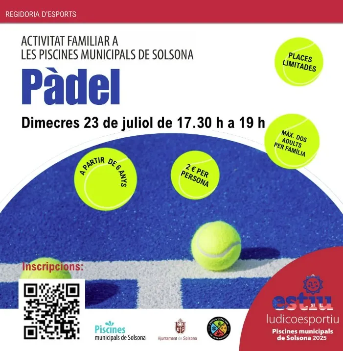 L'activitat familiar de pàdel a les piscines municipals de Solsona es farà dimecres vinent