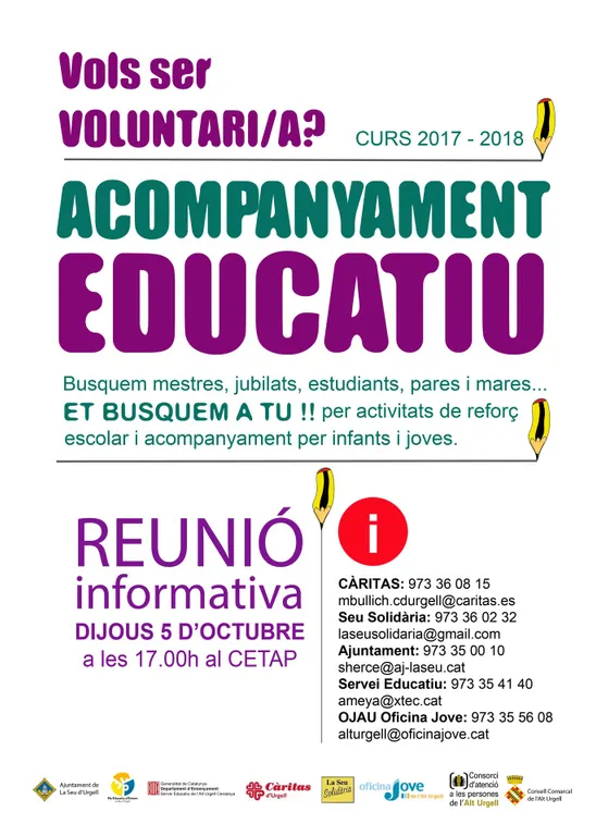 La Seu cerca voluntaris per al projecte d'acompanyament educatiu per al curs 2017-2018