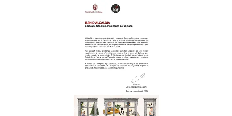 L'alcalde de Solsona ha publicat un ban adreçat als infants de la ciutat en el qual estableix com a serveis essencials totes les tasques nadalenques