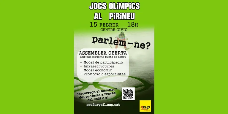 La CUP organitza un debat sobre els Jocs Olímpics d'Hivern Barcelona-Pirineu