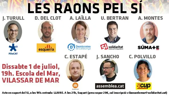 Dissabte, acte unitari de tots els partits i entitats independentistes per demanar el Sí en el referèndum