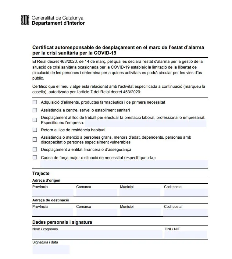 Disponible al web de l'ajuntament el certificat autoresponsable de desplaçament