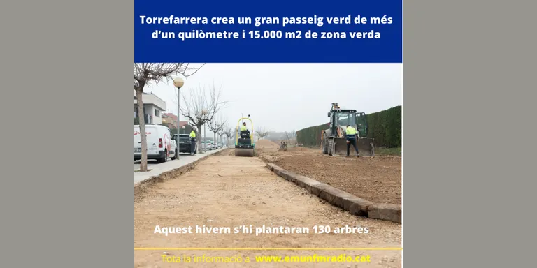 Torrefarrera crea un gran passeig verd de més d’un quilòmetre i 15.000 m2 de zona verda