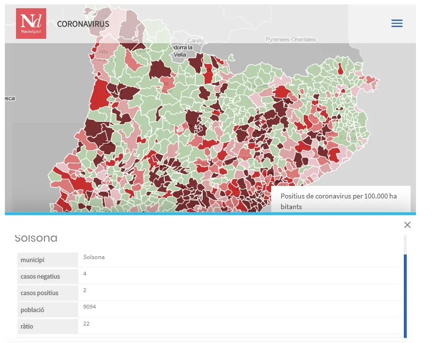 Un mapa interactiu per municipis comptabilitza quatre positius de coronavirus al Solsonès