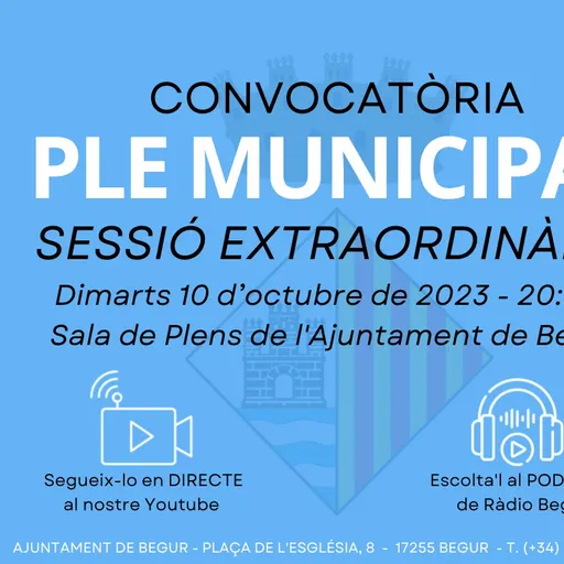 Ple municipal extraordinari de l’Ajuntament de Begur, 10 d'octubre de 2023