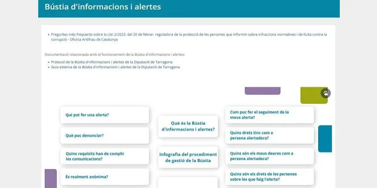 La Diputació posa en marxa la Bústia d'Informacions i Alertes que permet comunicar, de forma anònima, una mala praxi a la institució