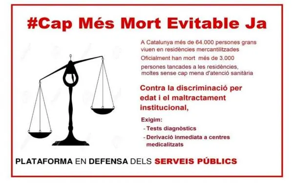 La Plataforma en Defensa dels Serveis Públics denuncia a les residències catalanes no medicalitzades per vulnerar els drets dels residents