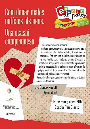 L'Escola de Pares proposa un taller sobre com donar males notícies als nens