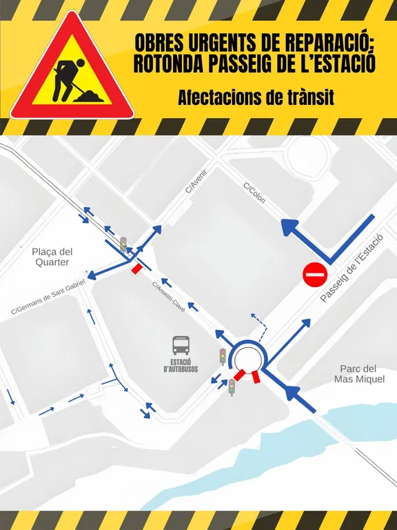 Obres urgents de reparació de la rotonda del passeig de l’Estació