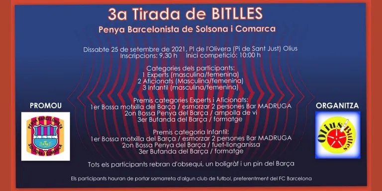 La Penya Barcelonista de Solsona i Comarca i l'Olius Bitlles han organitzat una tirada pel dia 25