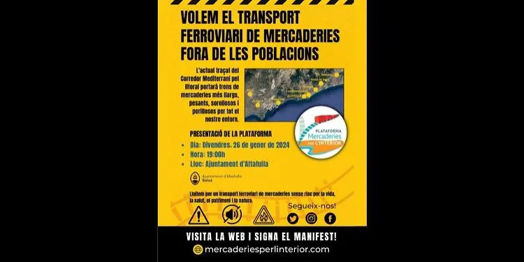 La Plataforma Mercaderies per l'Interior porta el debat sobre els riscos del transport ferroviari de mercaderies a Altafulla
