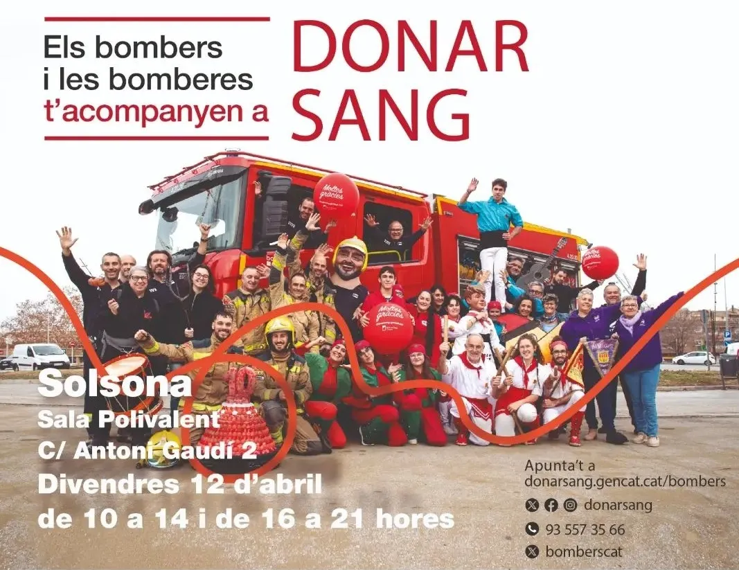 La campanya "Els bombers i les bomberes t'acompanyen a donar sang" torna a Solsona per cinquè any consecutiu