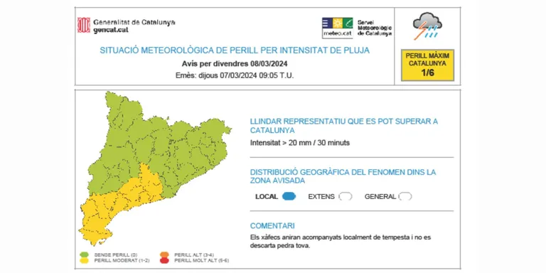 El Baix Camp, en alerta per la pluja que podria caure aquest divendres a la matinada