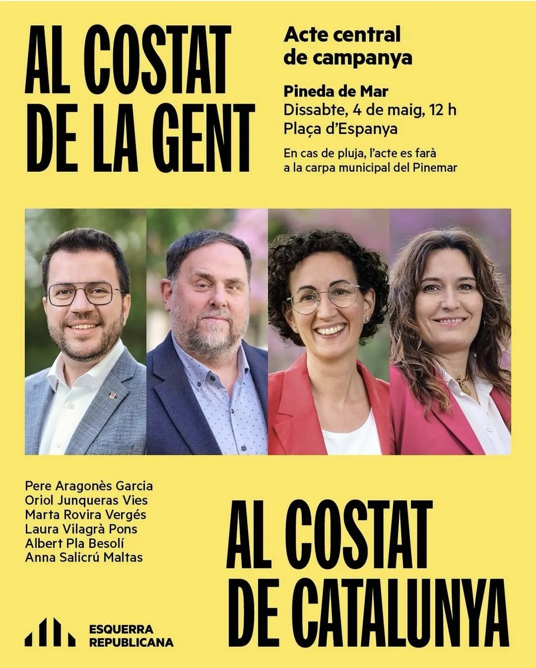Pere Aragonès, Oriol Junqueras, Laura Vilagrà i Marta Rovira fan l'acte central de campanya d'ERC a Pineda