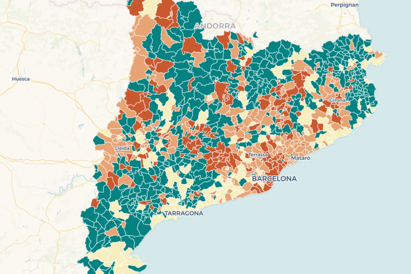 Nou mapa de contagis de Coronavirus de la Generalitat amb les dades actualitzades de Caldes