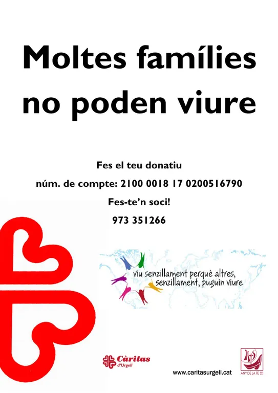 Campanya de Càritas d'Urgell contra la precarietat econòmica