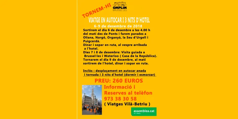 L'ANC Alt Urgell prepara un viatge a Brussel·les i un Sopar Solidari a Organyà