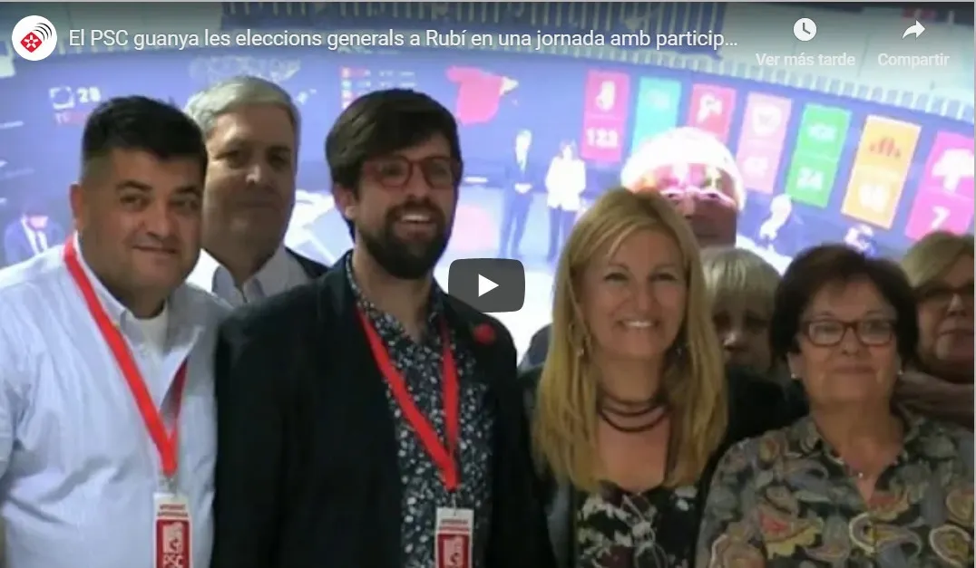 El PSC guanya les eleccions generals a Rubí en una jornada amb participació rècord