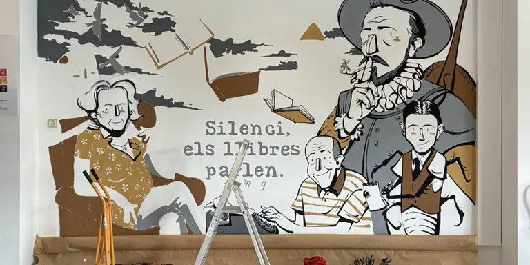 Així és el gran mural de l'artista Joan Turu a la Biblioteca Montoliu