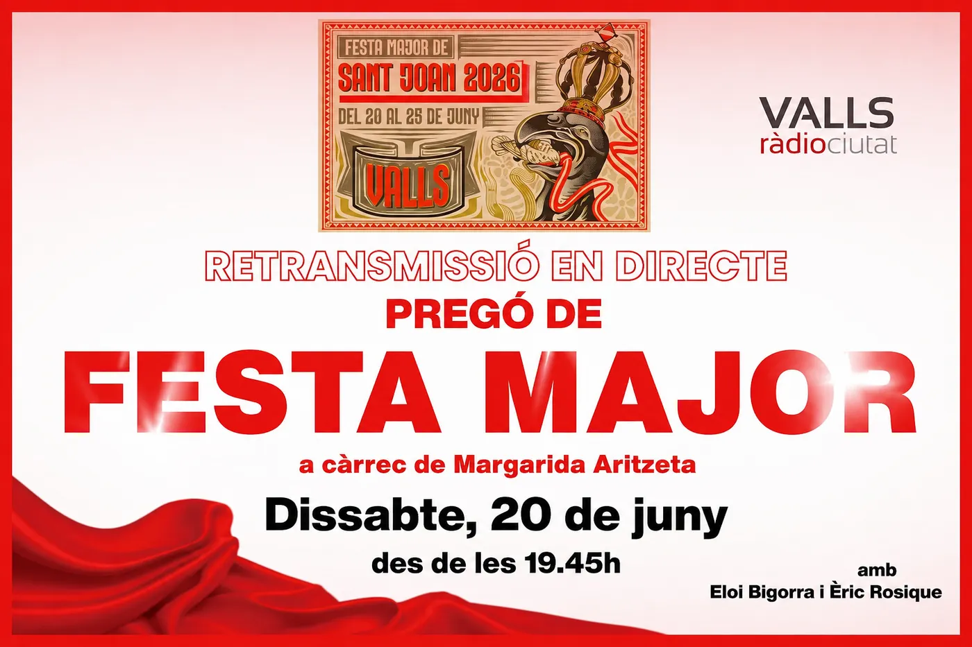 DIRECTE. Dissabte 19.45h. Pregó de Festa Major