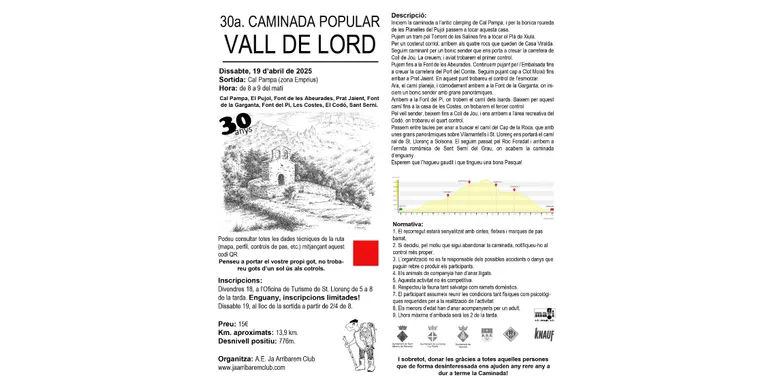 La Caminada Popular de la Vall de Lord compleix 30 anys aquest dissabte amb una ruta amb panoràmiques espectaculars per la falda del Port del Comte