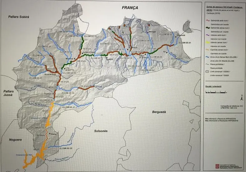 Mapa dels vedats de pesca de l'Alt Urgell i Cerdanya