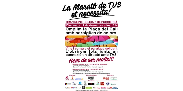 Puigcerdà, protagonista de l'emissió de La Marató de TV3 amb el repte del 'Paraigua Solidari'