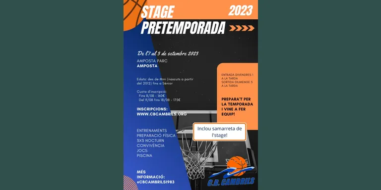 El Club Bàsquet Cambrils organitza un stage de pretemporada de l’1 al 3 de setembre a Amposta
