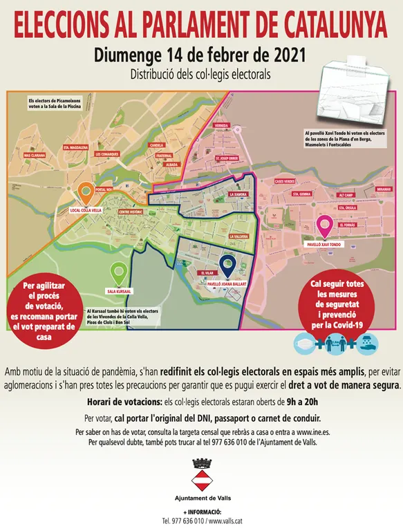 Eleccions 14F: Els col·legis electorals seran en equipaments més amplis a causa de l’actual crisi sanitària