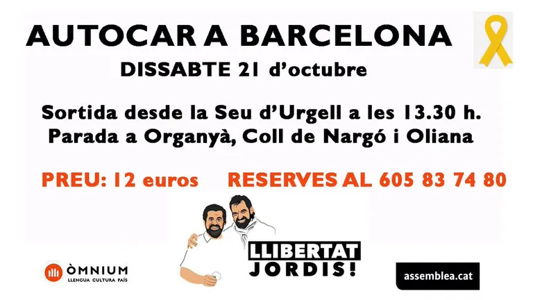 L'ANC i Òmnium Alt Urgell organitzen un autocar per a la manifestació d'aquest dissabte a Barcelona